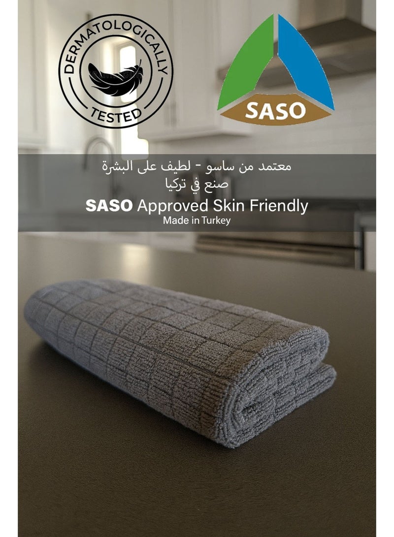 الصفحة الرئيسية الفضية مناشف مطبخ احترافية من الألياف الدقيقة بنسج مربع | مقاس كبير ٤٠ × ٤٠ سم، ٣٢٠ جرامًا للمتر المربع | خالية من الوبر والخطوط | ألياف فائقة السماكة ومتماسكة | عبوة من ٣ قطع قابلة لإعادة الاستخدام - Image 4